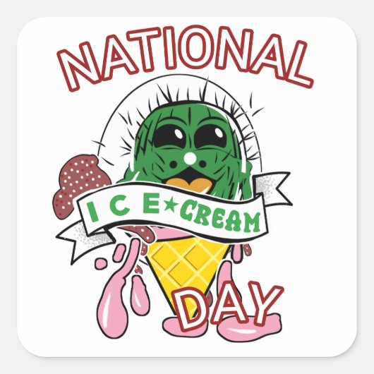 eiswaffel kawaii vierkante sticker (Voorkant)