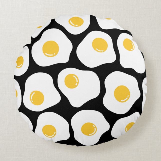 Eitjes roerei: eigenzinnig . rond kussen (Voorkant)