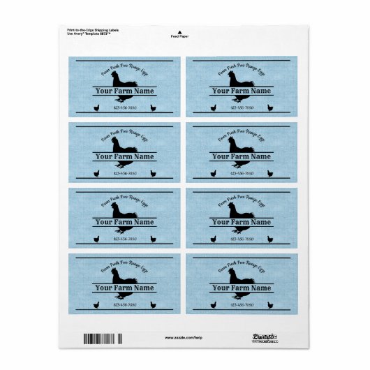 Eitkarton Blue Burlap Chicken Farmhouse Etiket (Full Sheet)