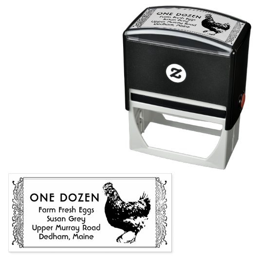 Eitkartonnen stempel  Hen op Brits Label Design (In situ)