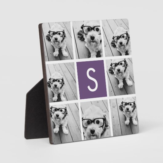 Eitplant en White Photo Collage Custom Monogram Fotoplaat (Voorkant)