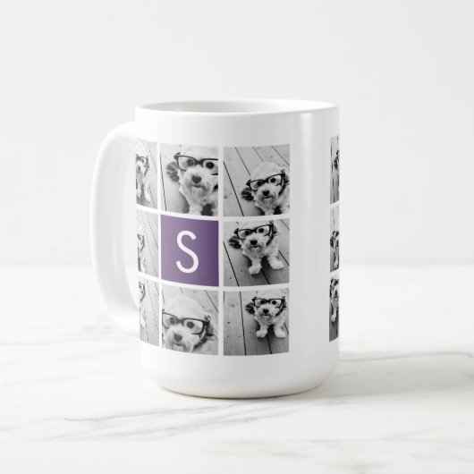 Eitplant en White Photo Collage Custom Monogram Koffiemok (Voorkant links)