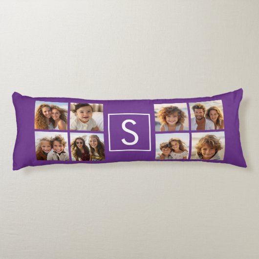 Eitplant en White Photo Collage Custom Monogram Lichaamskussen (Achterkant)