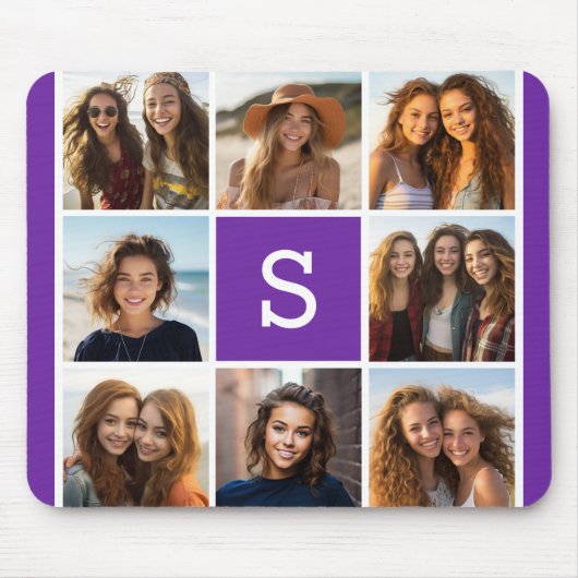 Eitplant en White Photo Collage Custom Monogram Muismat (Voorkant)