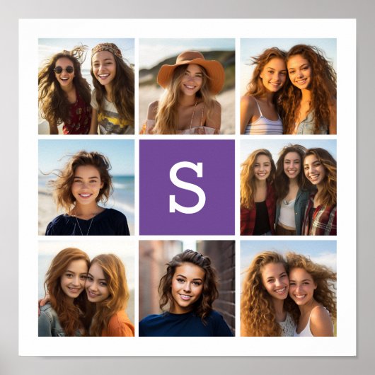 Eitplant en White Photo Collage Custom Monogram Poster (Voorkant)