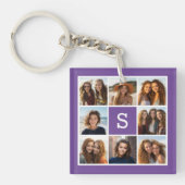 Eitplant en White Photo Collage Custom Monogram Sleutelhanger (Voorkant)