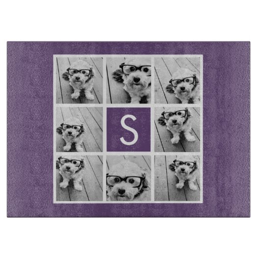 Eitplant en White Photo Collage Custom Monogram Snijplank (Voorkant)