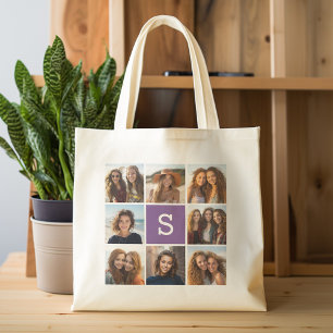 Eitplant en White Photo Collage Custom Monogram Tote Bag