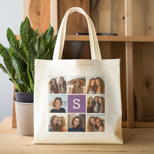 Eitplant en White Photo Collage Custom Monogram Tote Bag