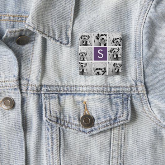 Eitplant en White Photo Collage Custom Monogram Vierkante Button 5,1 Cm (In situ)