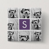 Eitplant en White Photo Collage Custom Monogram Vierkante Button 5,1 Cm (Voorkant)