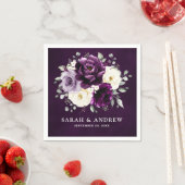 Eitplant Paars Plum Ivory White Floral Weddenschap Servet (Insitu)