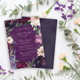 Eitplant Paarse Floral Wedding Invitations Kaart