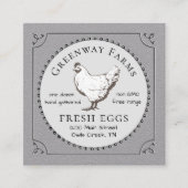 Eiwitkarton Grijze Boerderij Verse eieren met Vint Vierkante Visitekaartje (Voorkant)