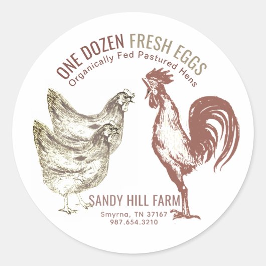 Eiwitkartonnen etiket met kippen en rooster en Boe (Voorkant)