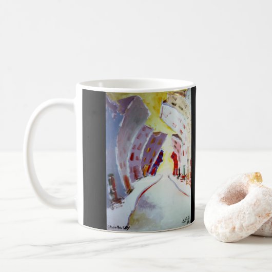 ejgoldguru - Acryl - Stad in de hemel Koffiemok (Met donut)