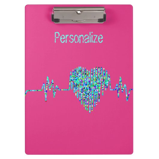 EKG hart medische ekg lijn roze blauw schattig Klembord (Voorkant)