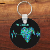 Ekg lijn hart medisch zwart turquoise verpleegster sleutelhanger (Voorkant)