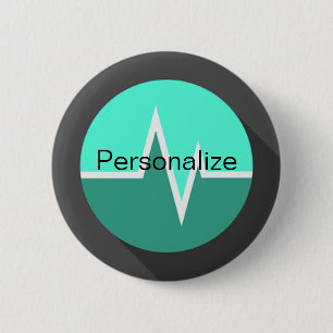 EKG turquoise green verpleegster Dr. medical Ronde Button 5,7 Cm