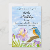 eKingfisher with Purple Irises Party Save The Date (Voorkant)