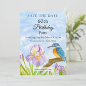 eKingfisher with Purple Irises Party Save The Date (Staand voorkant)