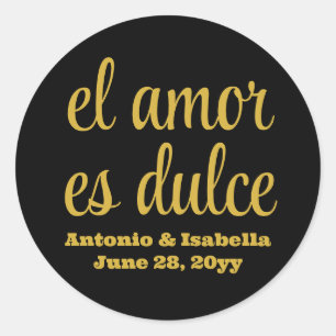 El amor es dulce bruiloft receptie traktatie voor ronde sticker