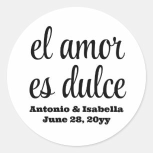El amor es dulce bruiloft receptie traktatie voor  ronde sticker
