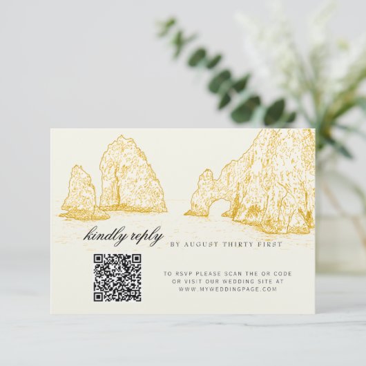 El Arco Cabo San Lucas Kindly Reply QR Code RSVP Kaartje (Staand voorkant)