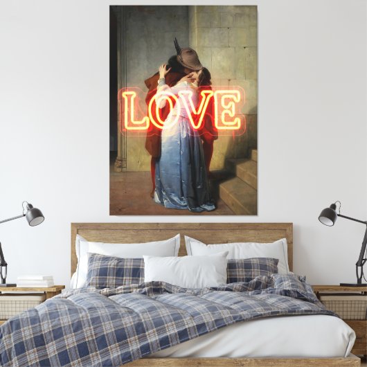 El Bacio Remix – Neon “LOVE” Wall Art & Merch Canvas Afdruk (Insitu (Slaapkamer))