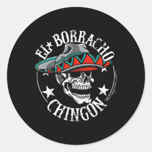 El Borracho Chingon Mexicaanse Suikerschedel Cinco Ronde Sticker