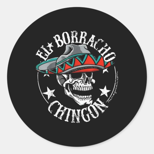 El Borracho Chingon Mexicaanse Suikerschedel Cinco Ronde Sticker (Voorkant)