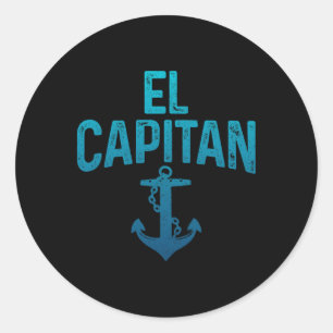 El Capitan-boteigenaar pontonkapitein Funny Boatin Ronde Sticker