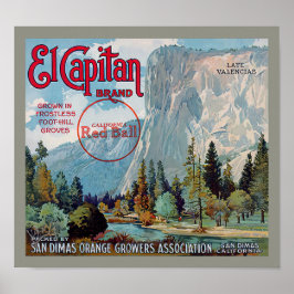 El Capitan merk San Dimas Sinaasappels Fruitlabel Poster