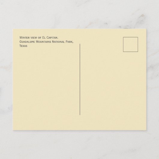 El Capitan, Winter Uitzicht Guadalupe Mountains NP Briefkaart (Achterkant)