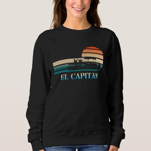 El Captain Pontoon Boat  Boating Lake Retro Sunset Trui (Voorkant)
