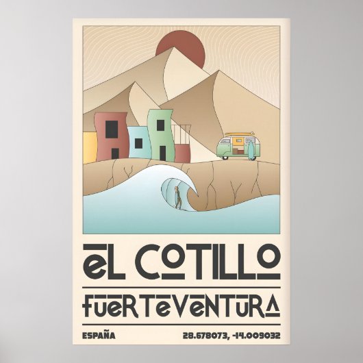 El Cotillo Surf Poster Travel Art with Wave (Voorkant)