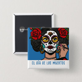 El día de Los Muertos Vierkante Button 5,1 Cm