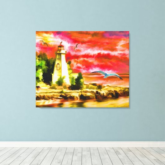 El faro y las gaviotas canvas afdruk (Insitu (Houten vloer))