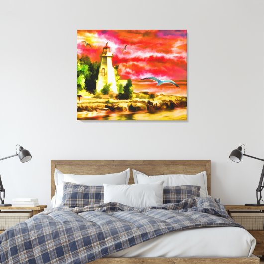 El faro y las gaviotas canvas afdruk (Insitu (Slaapkamer))