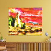 El faro y las gaviotas canvas afdruk (Insitu (Woonkamer))