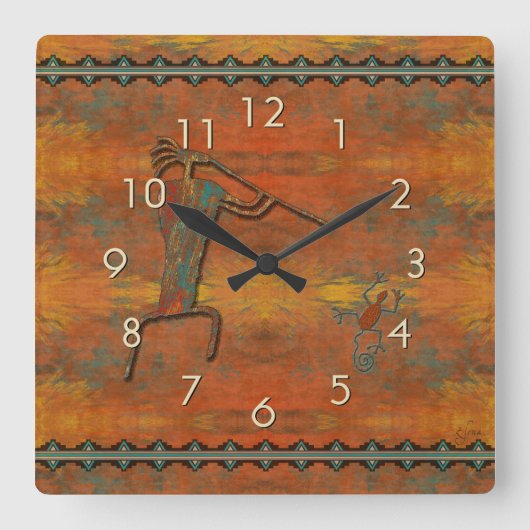 El Flautista (de Flute Player) Vierkante Klok (Voorkant)