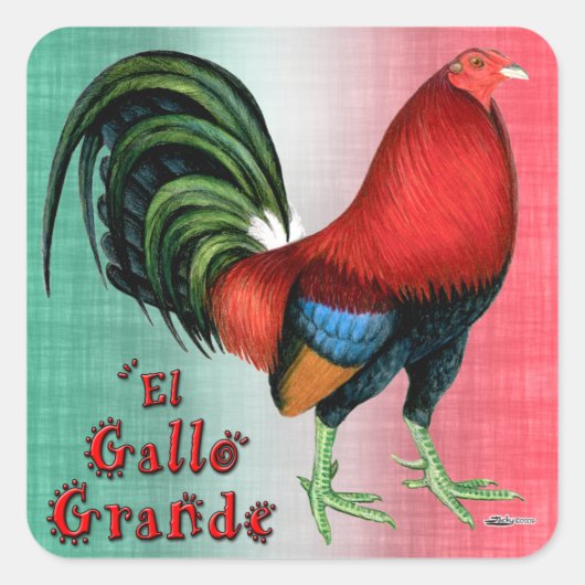El Gallo Grande Vierkante Sticker (Voorkant)