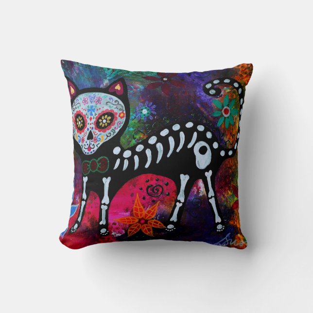 EL GATO CAT DIA DE LOS MUERTOS PILLOW KUSSEN (Voorkant)