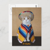 El Gato Cat in Sombrero en Serape Briefkaart (Voorkant / Achterkant)