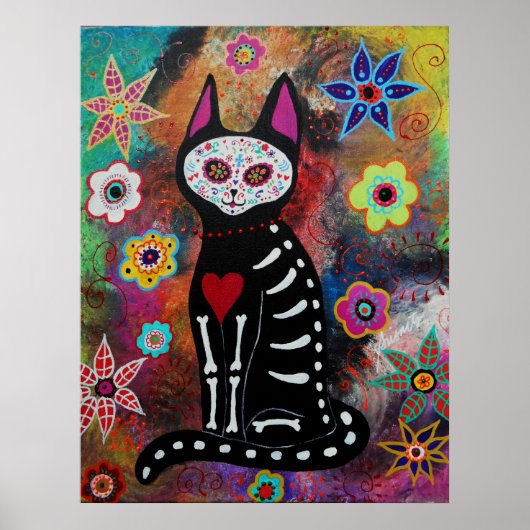 El gato Dia de los Muertos Painting Poster (Voorkant)