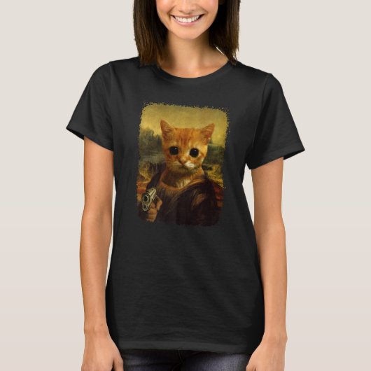 el gato Meme historisch grappig Cute Cat met pisto T-shirt (Voorkant)