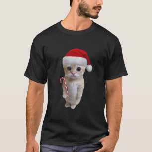 El Gato Meme Kat met Kerstmuts en Kerststok Kerst T-shirt