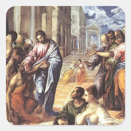 El Greco - Christus die de blinden geneest Vierkante Sticker (Voorkant)