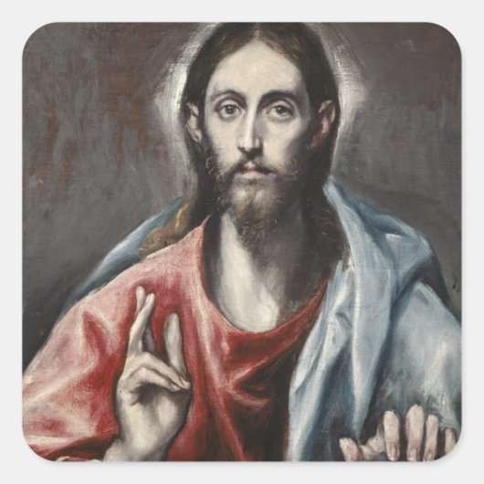 El Greco - Christus zegen Vierkante Sticker (Voorkant)