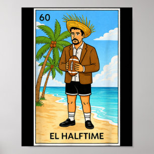 El Halftime Vintage Voetbal Strand Illustratie Poster